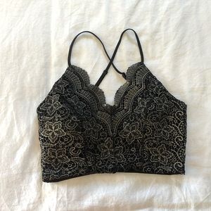 Intu Corset Style Lace Crop Top Size Medium - Black & Metallic.